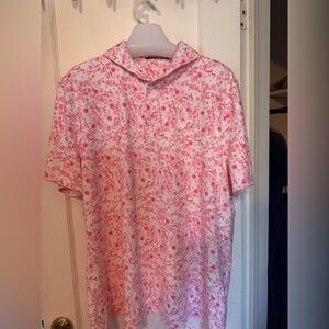 Men’s G Fore XL Pink and White Print Tech Golf Prep Performance Jersey